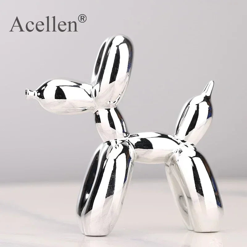 Balloon Dog Home Decor Animals Figurine Resin Cute Shiny Shape Statue Art Sculpture Craftwork with Antiskid Mat Lucky