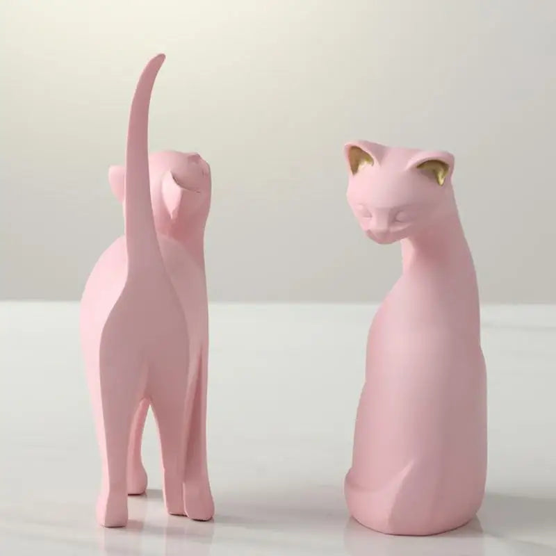 Cute Pink Kitten Sculpture Cat Statue Decor Cat Ornaments Cat Sculptures Resin Standing Cat Ornament Cat Figurine Statue Decor