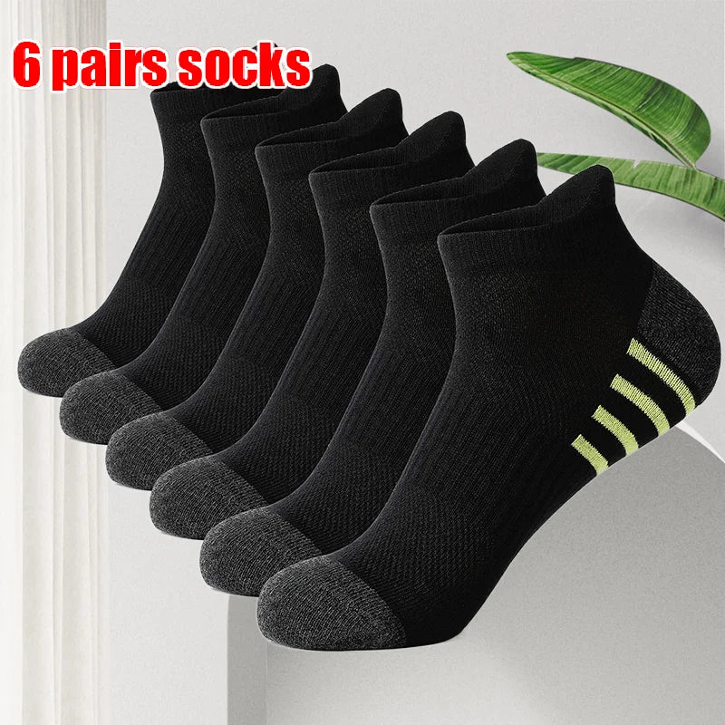 6/12 Pairs High Quality Cotton Socks Men Women Sports Solid Color Short Socks Cycling Breathable Mesh White Black Ankle Socks