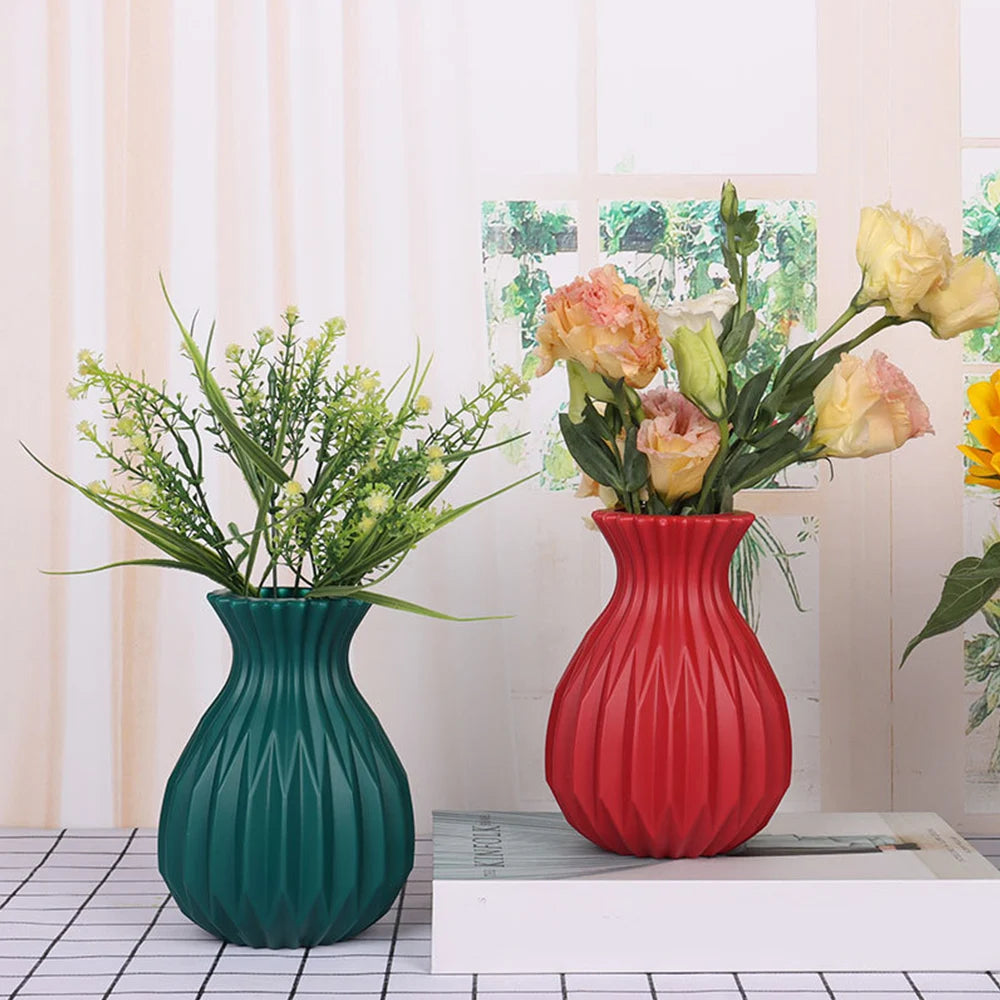 Nordic Decortive Vase Imitation Ceramic Plastic Flower Vase Pot Home  Decor Living Room Desktop Wedding Centerpiece Arrangement