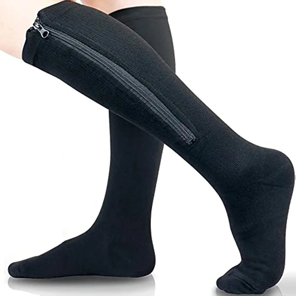 1 Pair Medical Zipper Compression Socks Women Men High Elasticity Nylon Closed Toe Pressure Stocking for Edema Varicose Veins