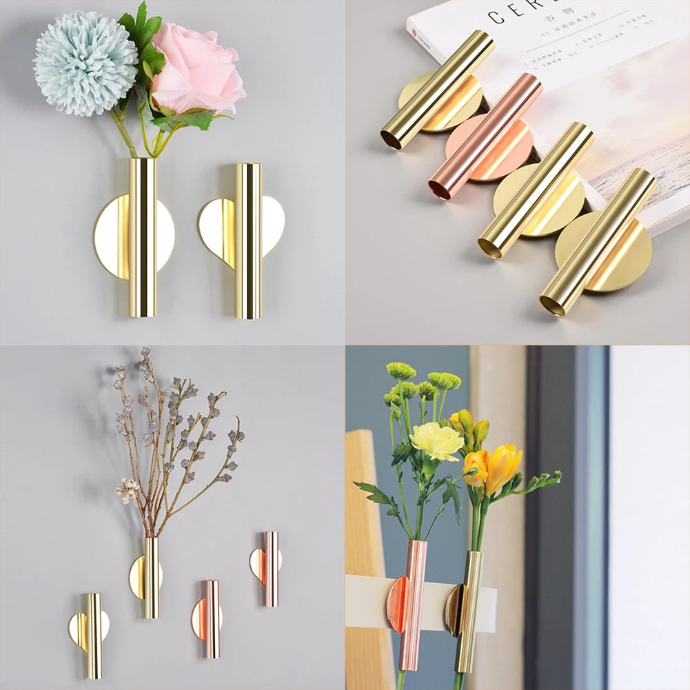 Wall Mounted Flower Tube Nordic Style Metal Hanging Vase Flower Plant Container Holder Home Decoration Party Supplies