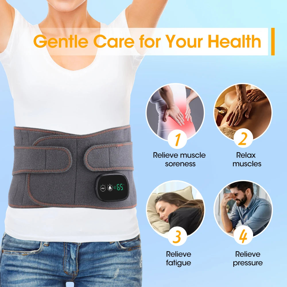 Rechargable Vibration&Heating Belt Red Light Hot Compress Heating Vibration Massager Support Back Waist  Abdomen Pain Relief