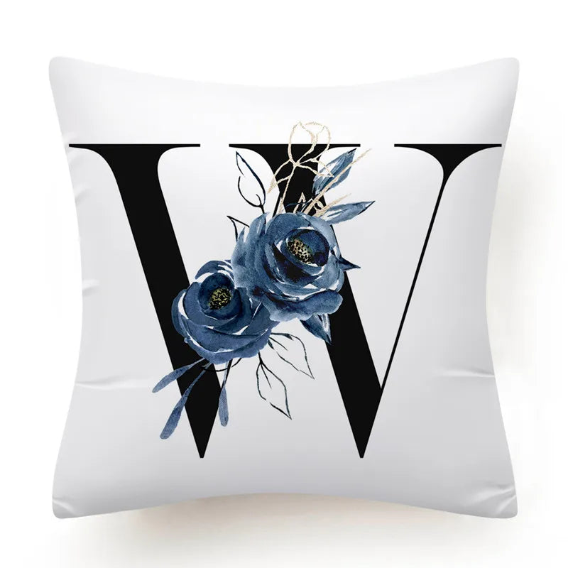 Floral Alphabet Cushion Cover 45x45 Blue Flowers Pillowcase Decorative Sofa Cushions Throw Pillows Home Decor Pillow Cases