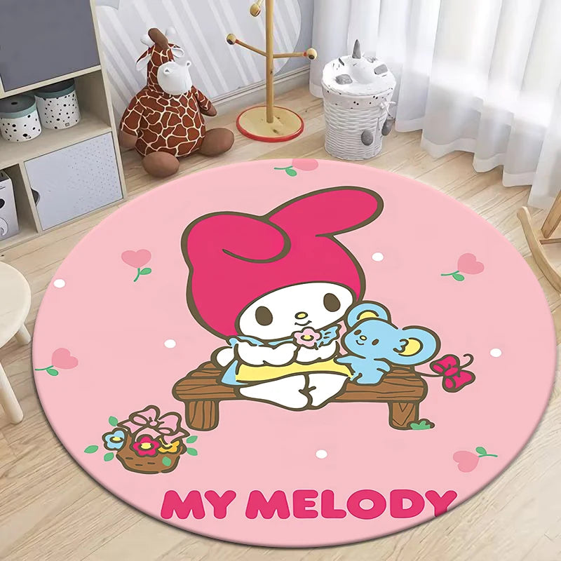 MINISO&Sanrio My Melody Printed Round Carpet Living Room Area Rug Large Pet Soft Mat.Kitchen Balcony Bedroom Picnic Circle Rugs