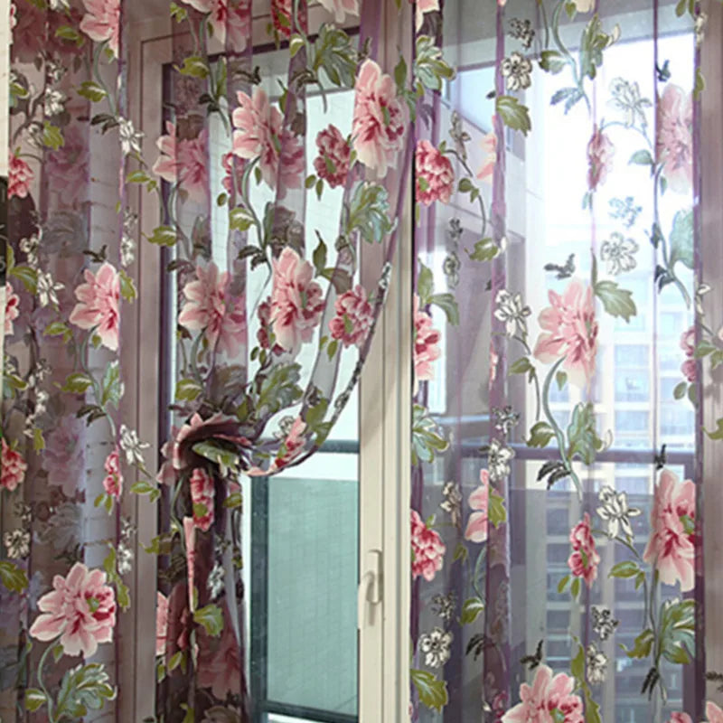 Purple Peony Floral Tulle In Sheer Curtains For Living Room The Bedroom Kitchen Shade Window Treatment Curtain Blinds Panel