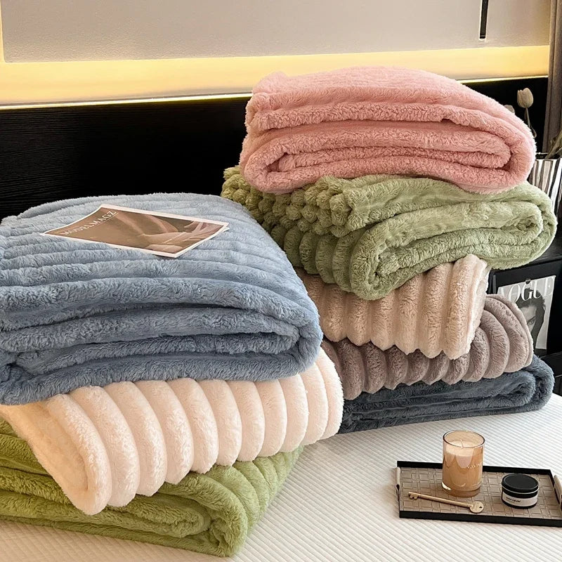 New Artificial Rabbit Plush Autumn Warm Blankets for Beds Soft Coral Fleece Sofa Throw Blanket Comfortable Thicken Bed Sheet