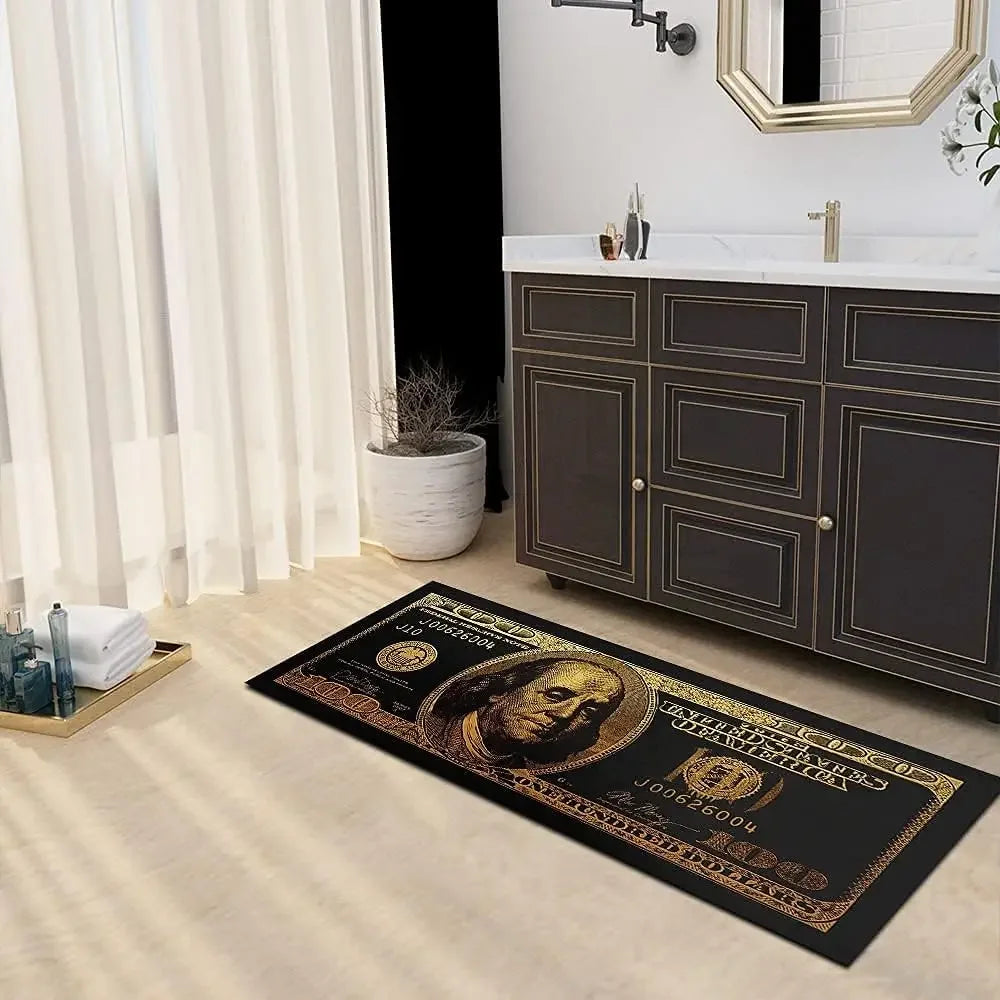 Black Gold 100 Dollar Bill Money Kitchen Floor Mat Home Decor Hallway Balcony Laundry Runners Rugs Bathroom Non-slip DoorMat