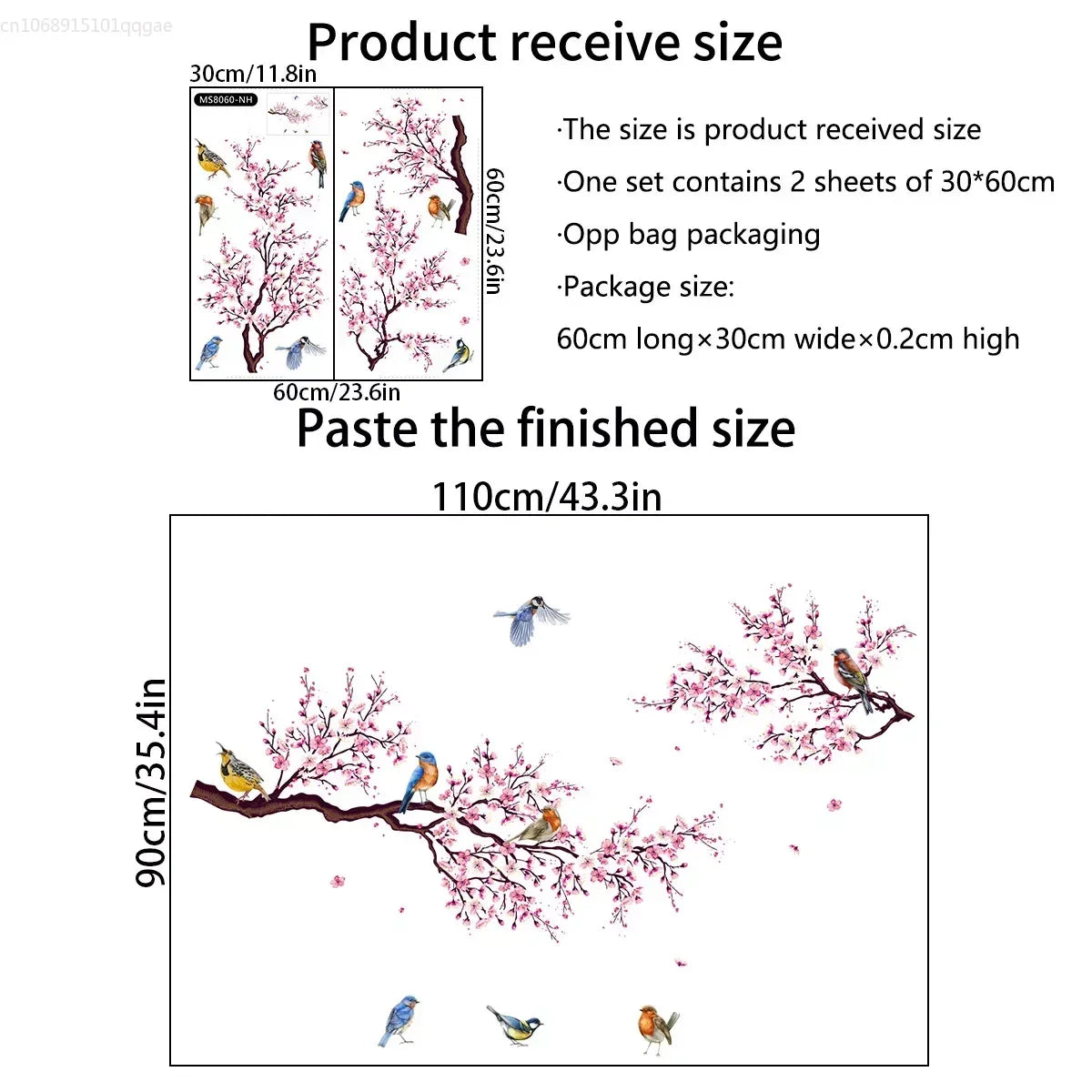 Wall Stickers Pink Plum Tree Birds Home Room Decoration Poster Bedroom Adhesive Wallpaper Wall Furniture House Interior Decor