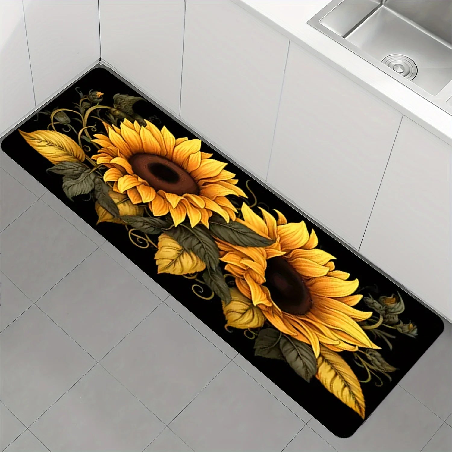 1pc Sunflower kitchen rug, non-slip machine washable flannel floor mat, suitable for hallway door kitchens