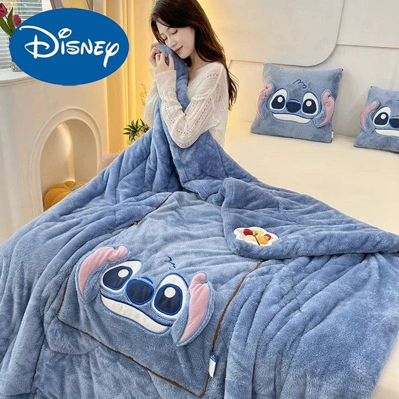 Disney Stitch Throw Pillow Blankets Two In One Kawaii Flannel Thickened Nap Blanket Living Room Friends Bedroom Decoration kawai