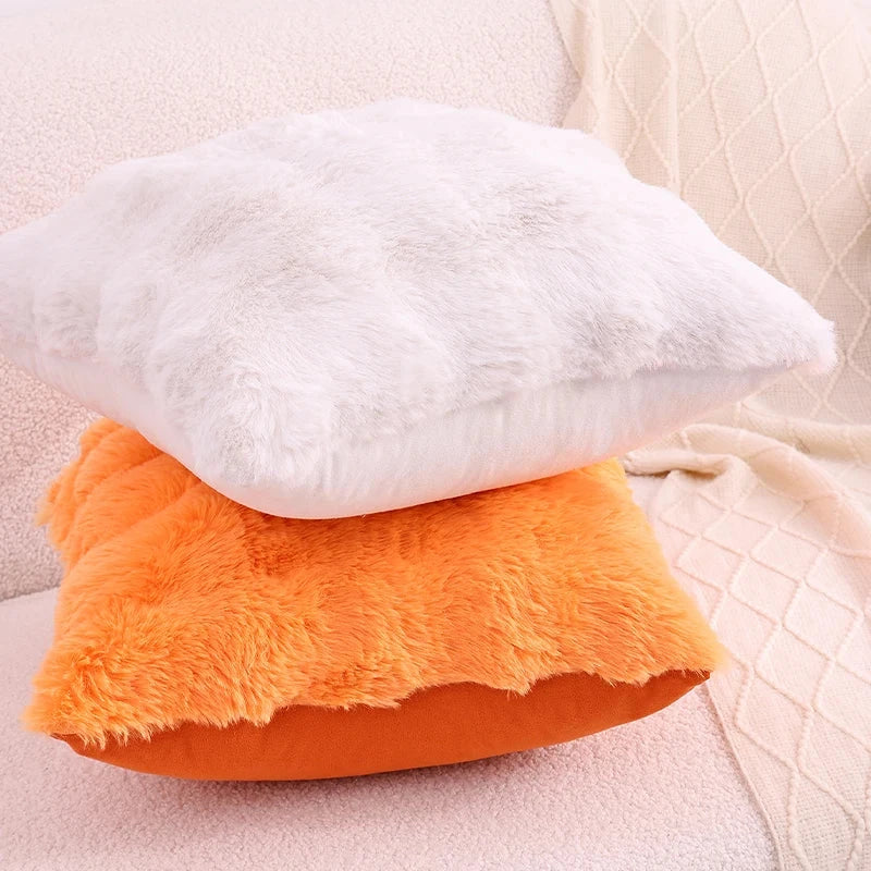 Olanly Ultra Soft Throw Pillow Cases For Sofa Decor Faux Rabbit Fur Soft Cozy Cushion Covers Plush Cushions Living Room Bed Car