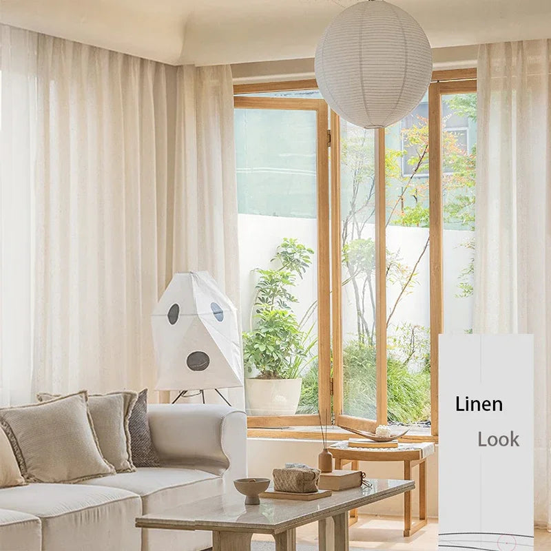 Japanese Linen Sheer Curtains for the Living Room Hall Window Tulle Bedroom Curtains Elegant Ready-made Room Kitchen Cortinas