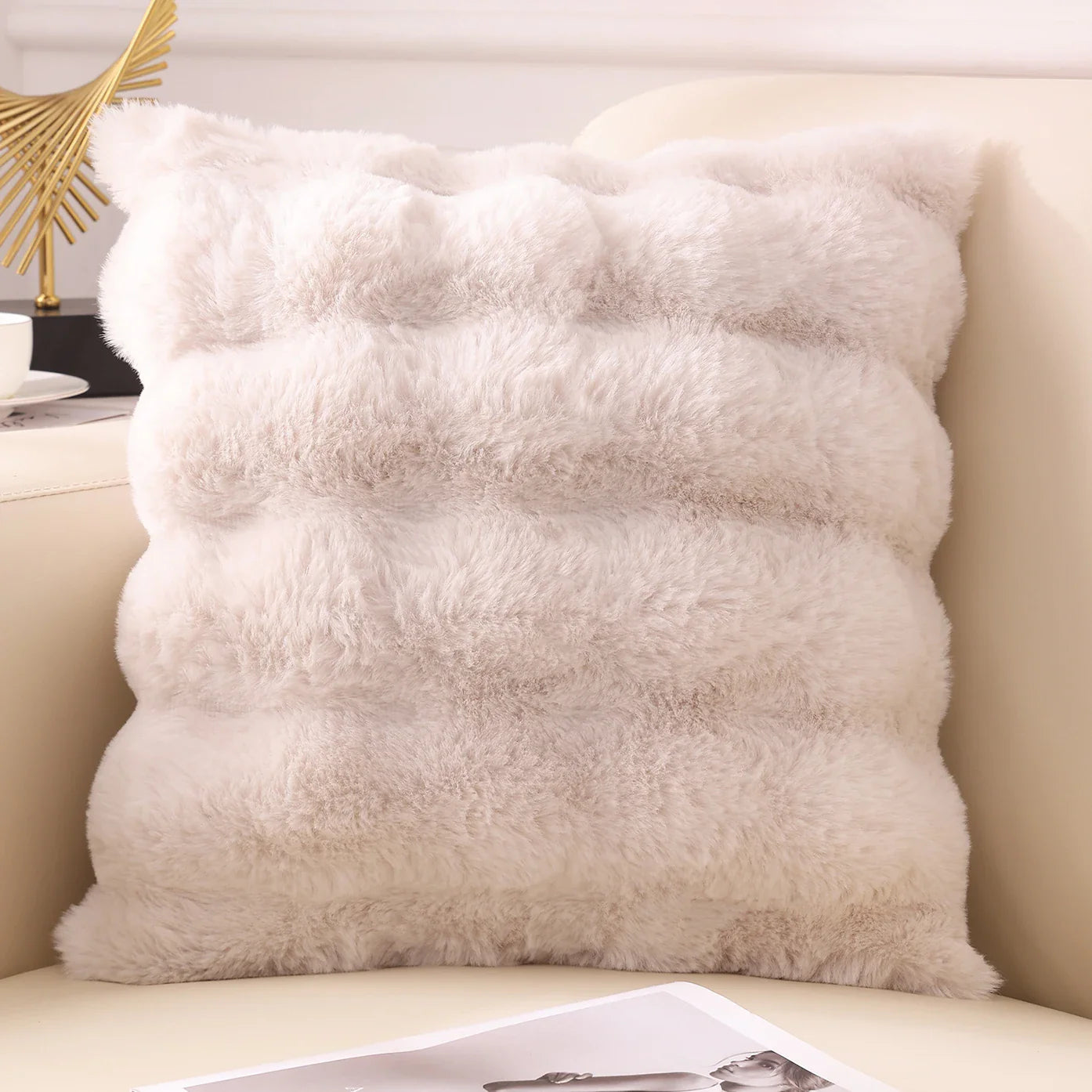 Olanly Ultra Soft Throw Pillow Cases For Sofa Decor Faux Rabbit Fur Soft Cozy Cushion Covers Plush Cushions Living Room Bed Car