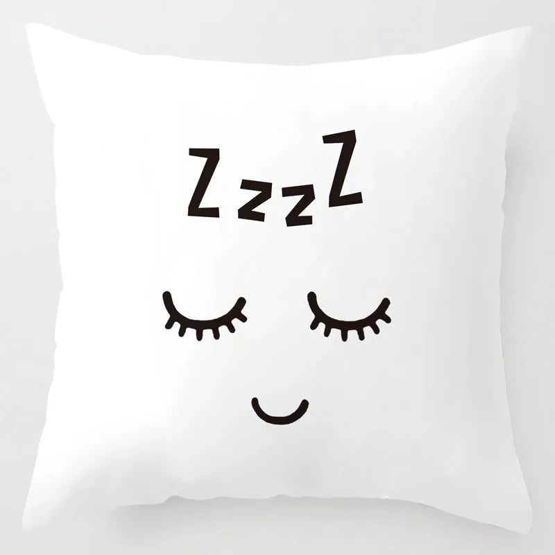 Nordic Children Cushion Cover  Pink Crown Eyelash Cartoon Smile Sleep Sweet Eyelashes Cute Pillow Case Mountain For Room Decor