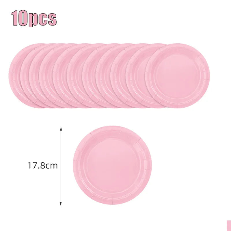 New Solid Color Party Set Light Pink Disposable Tableware Paper Cup Paper Plate Tablecloth For Kids Baby Shower Party Supplies