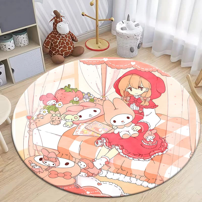 MINISO&Sanrio My Melody Printed Round Carpet Living Room Area Rug Large Pet Soft Mat.Kitchen Balcony Bedroom Picnic Circle Rugs