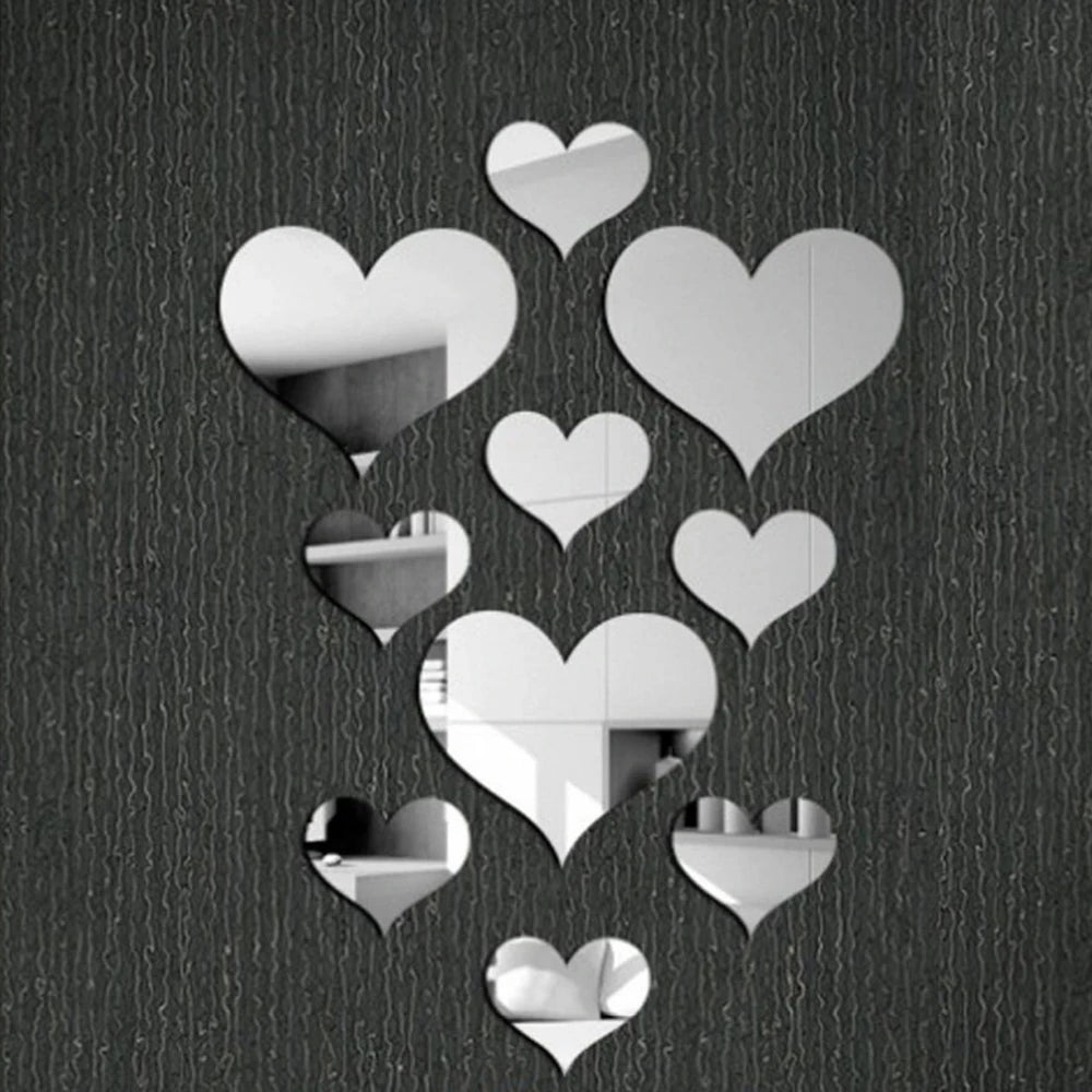 10Pcs/Set Durable Love Heart Stickers Wall Sticker Mirror Mural 3D Decal Simple DIY Decorative Removable Paster Home Decoration