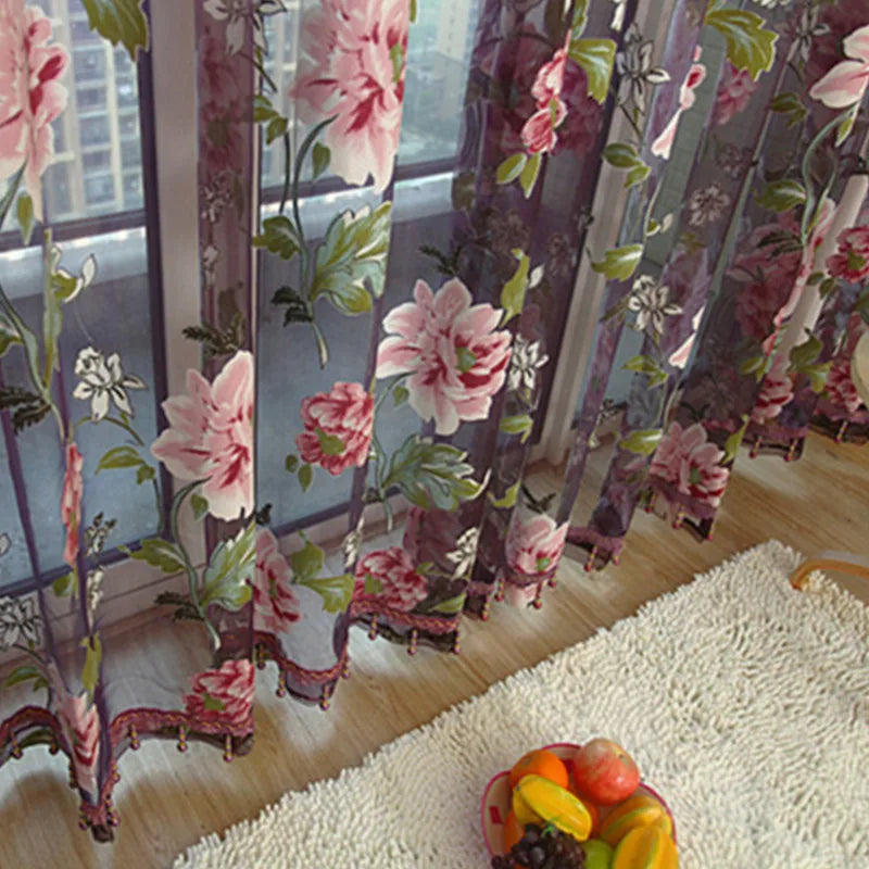 Purple Peony Floral Tulle In Sheer Curtains For Living Room The Bedroom Kitchen Shade Window Treatment Curtain Blinds Panel