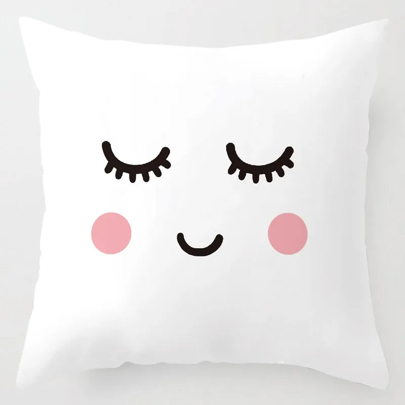 Nordic Children Cushion Cover  Pink Crown Eyelash Cartoon Smile Sleep Sweet Eyelashes Cute Pillow Case Mountain For Room Decor