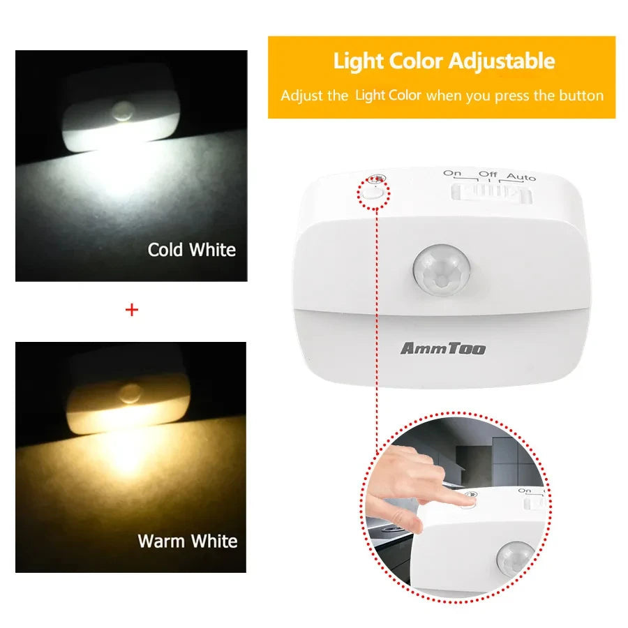 LED Night Light Motion Sensor Light 220V EU Plug In Smart Motion Sensor Light Warm and White Light Dual Color Night Lamp