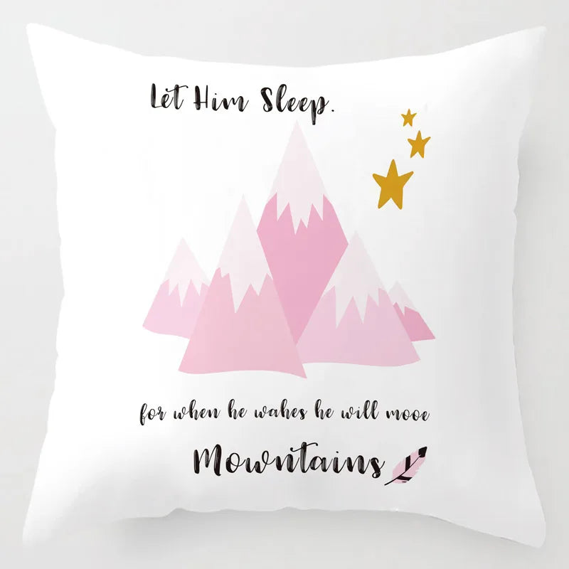 Nordic Children Cushion Cover  Pink Crown Eyelash Cartoon Smile Sleep Sweet Eyelashes Cute Pillow Case Mountain For Room Decor