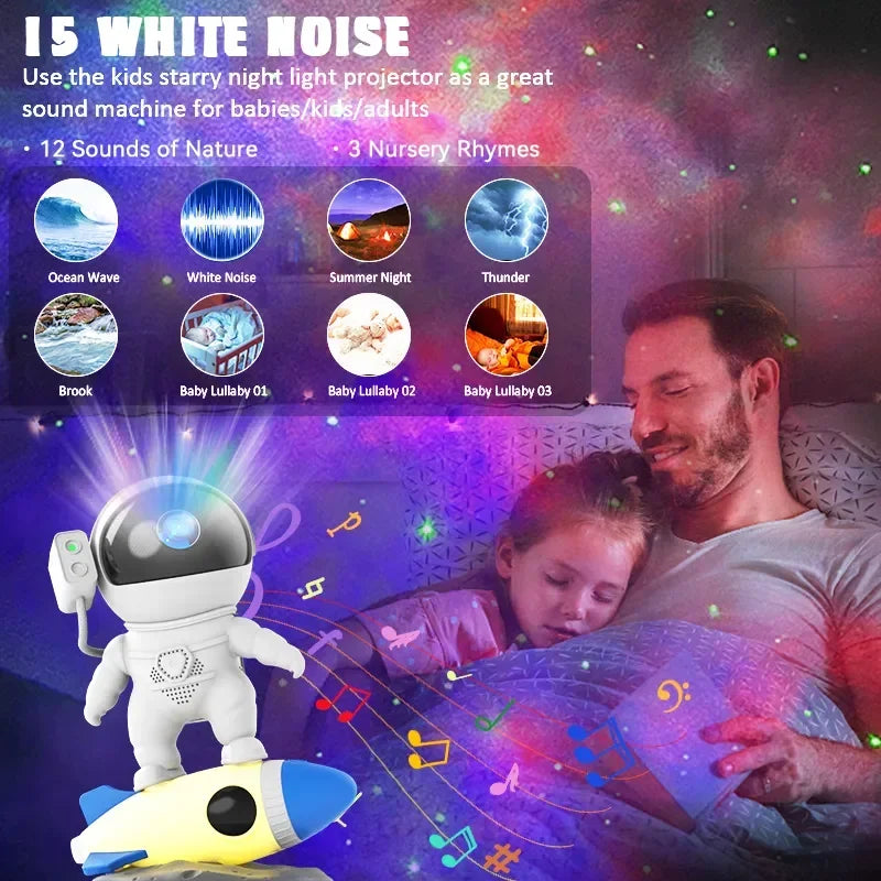 Astronaut Star Galaxy Projector Night Light Timer and Bluetooth Speaker White Noise Night Light Gifts for Christmas Birthday