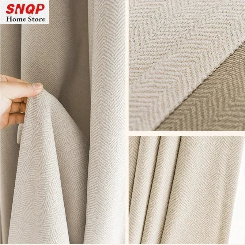 Thick Chenille Beige Cream Luxury Curtains for Living Room Bedroom Dining Blackout Herringbone Texture Window Custom Fashion