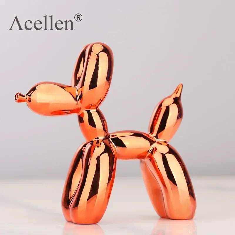 Balloon Dog Home Decor Animals Figurine Resin Cute Shiny Shape Statue Art Sculpture Craftwork with Antiskid Mat Lucky