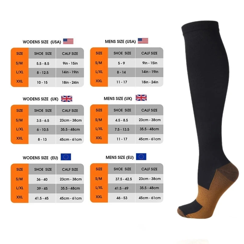 Compression Socks Medical Varicose Vein Pain Relief Pregnancy Swelling Solid Color Elastic Socks Outdoor Hiking Fitness Cycling