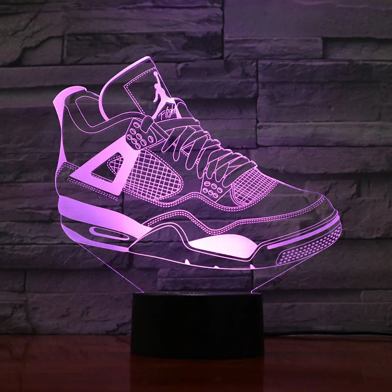 3D LED Light Sneakers Sign Acrylic Illusion Night Lamp RGB Flashing Cool Gift Desktop Setup Computer Backlight Room Decoration