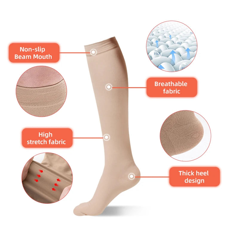 2 Pcs/Pair Medical Compression Calf Sleeves Wrap Toes Sports Breathable Varicose Veins Socks Pain Relief Socks Unisex 15-21mmHg