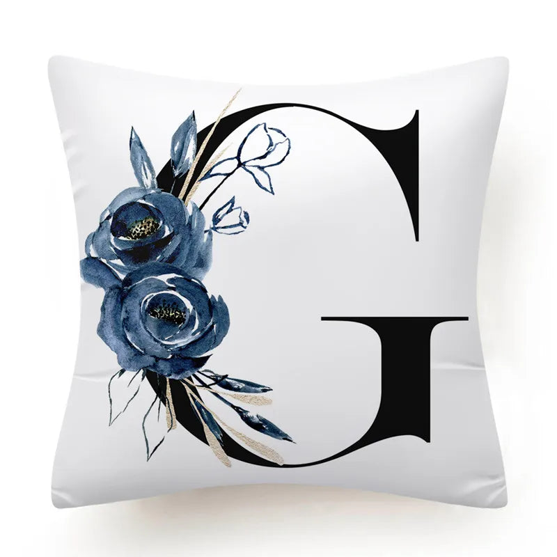 Floral Alphabet Cushion Cover 45x45 Blue Flowers Pillowcase Decorative Sofa Cushions Throw Pillows Home Decor Pillow Cases