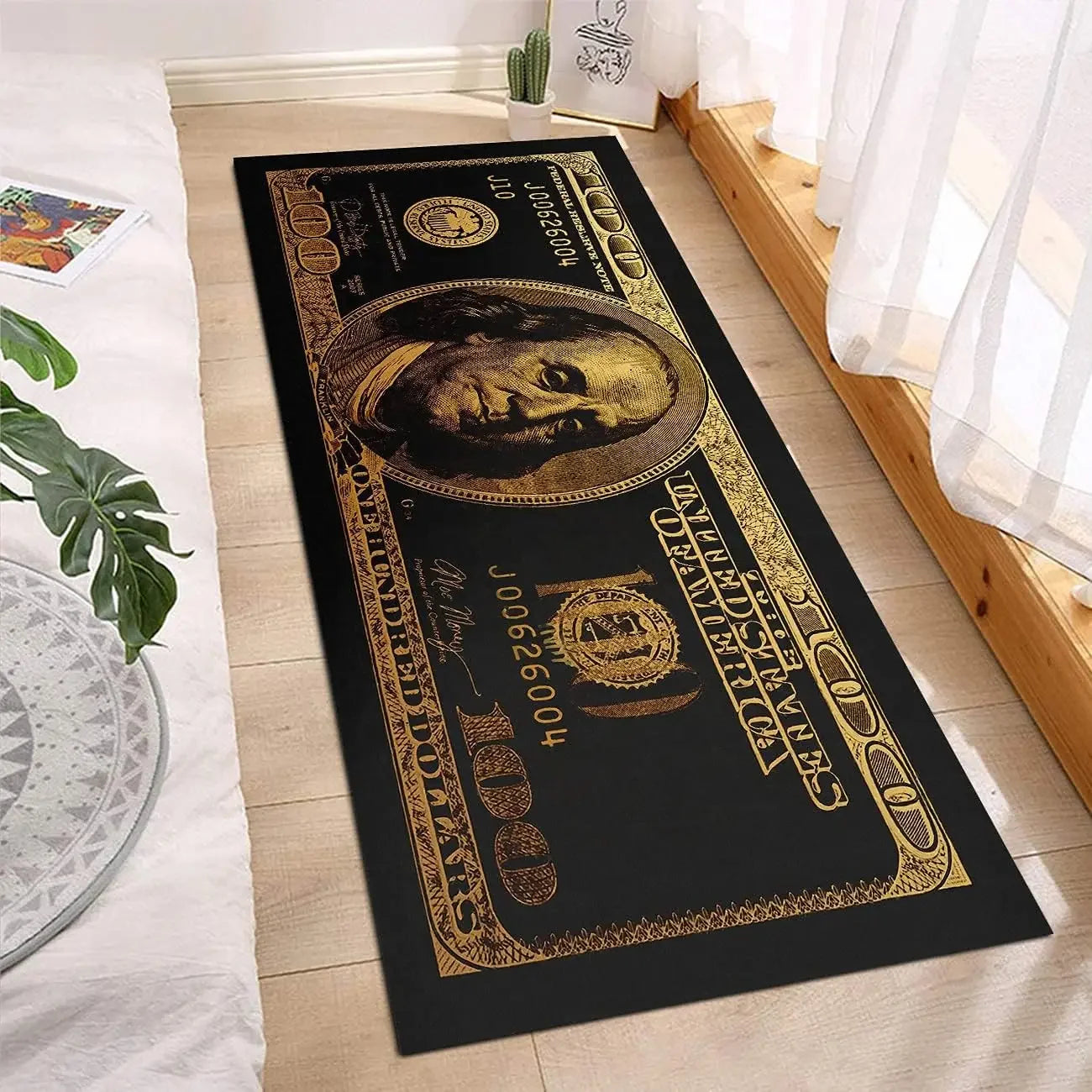 Black Gold 100 Dollar Bill Money Kitchen Floor Mat Home Decor Hallway Balcony Laundry Runners Rugs Bathroom Non-slip DoorMat