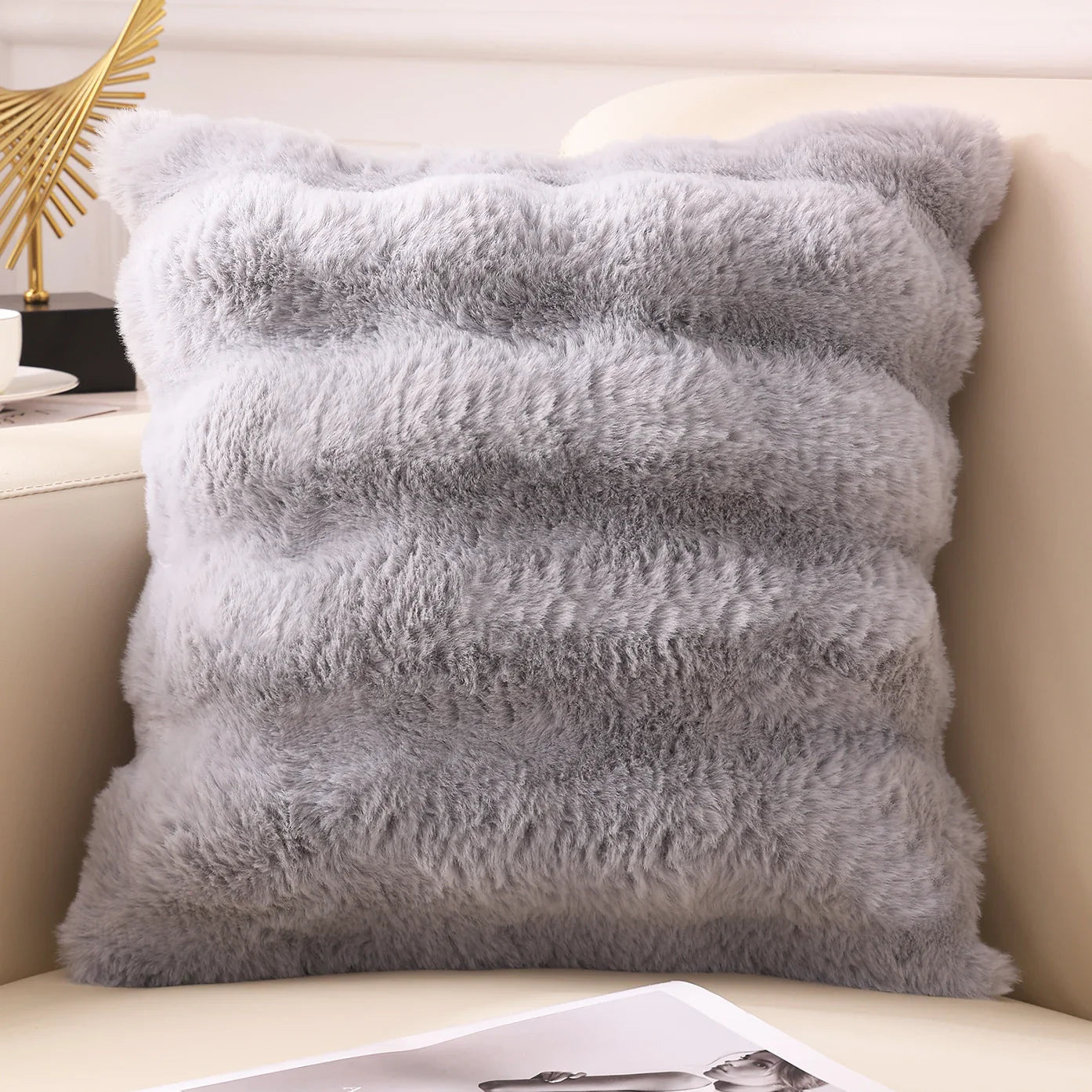 Olanly Ultra Soft Throw Pillow Cases For Sofa Decor Faux Rabbit Fur Soft Cozy Cushion Covers Plush Cushions Living Room Bed Car