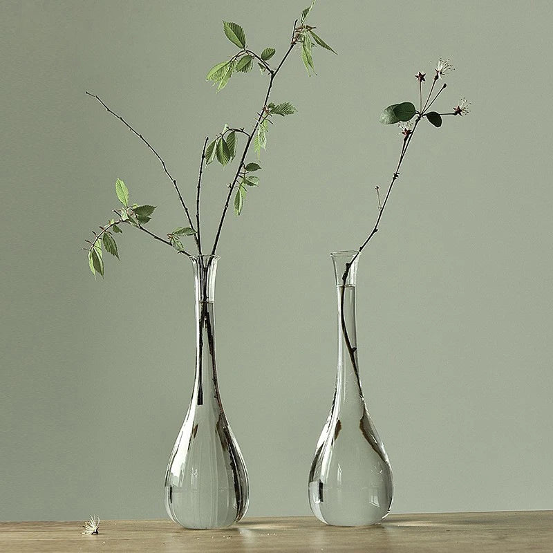 Japan Style Transparent Glass Vase Zen Flower Arrangement Dry Flower Small Mouth Flower Vase for Wedding Home Room Decoration