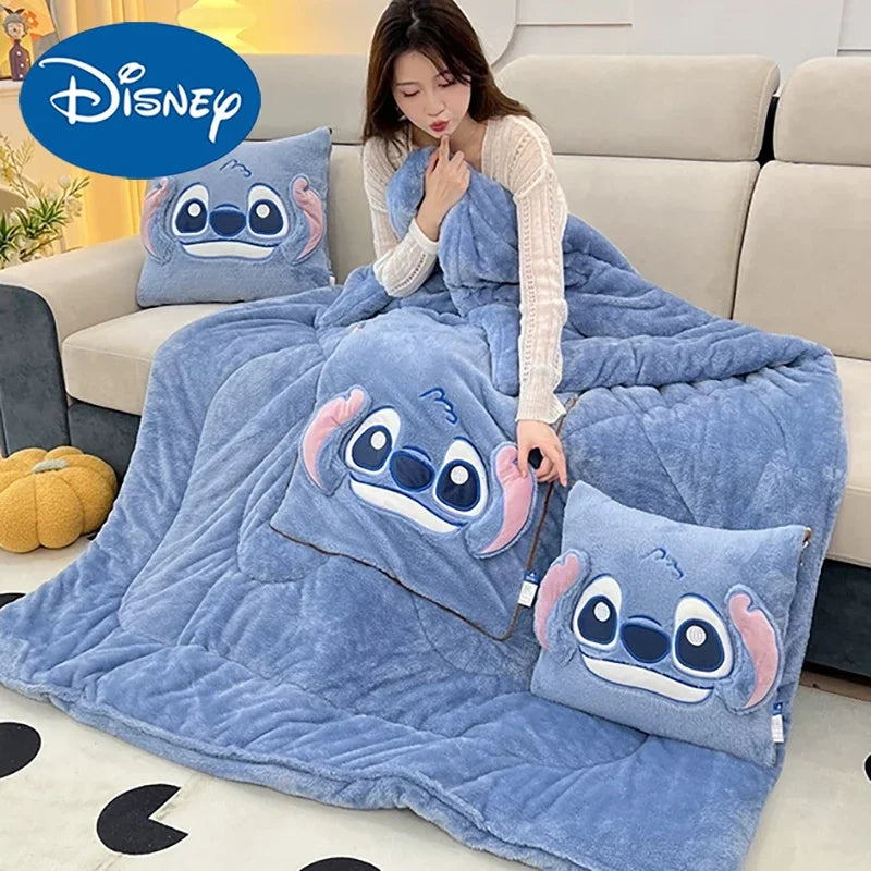 Disney Stitch Throw Pillow Blankets Two In One Kawaii Flannel Thickened Nap Blanket Living Room Friends Bedroom Decoration kawai