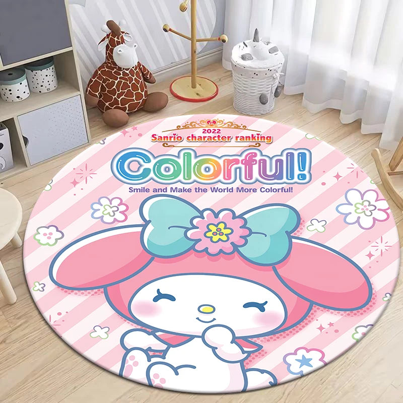 MINISO&Sanrio My Melody Printed Round Carpet Living Room Area Rug Large Pet Soft Mat.Kitchen Balcony Bedroom Picnic Circle Rugs