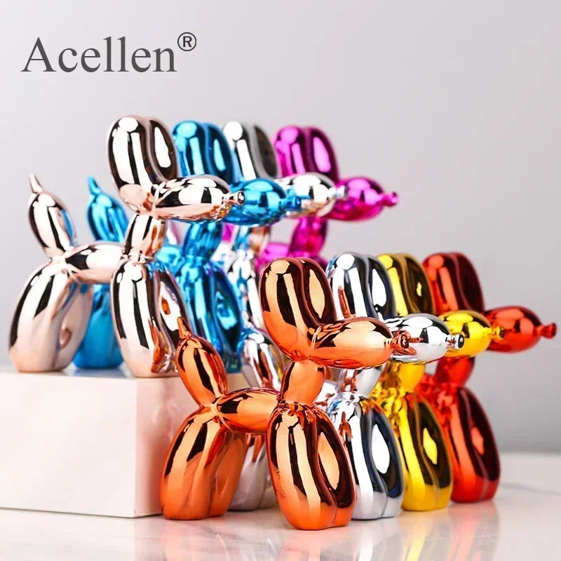 Balloon Dog Home Decor Animals Figurine Resin Cute Shiny Shape Statue Art Sculpture Craftwork with Antiskid Mat Lucky