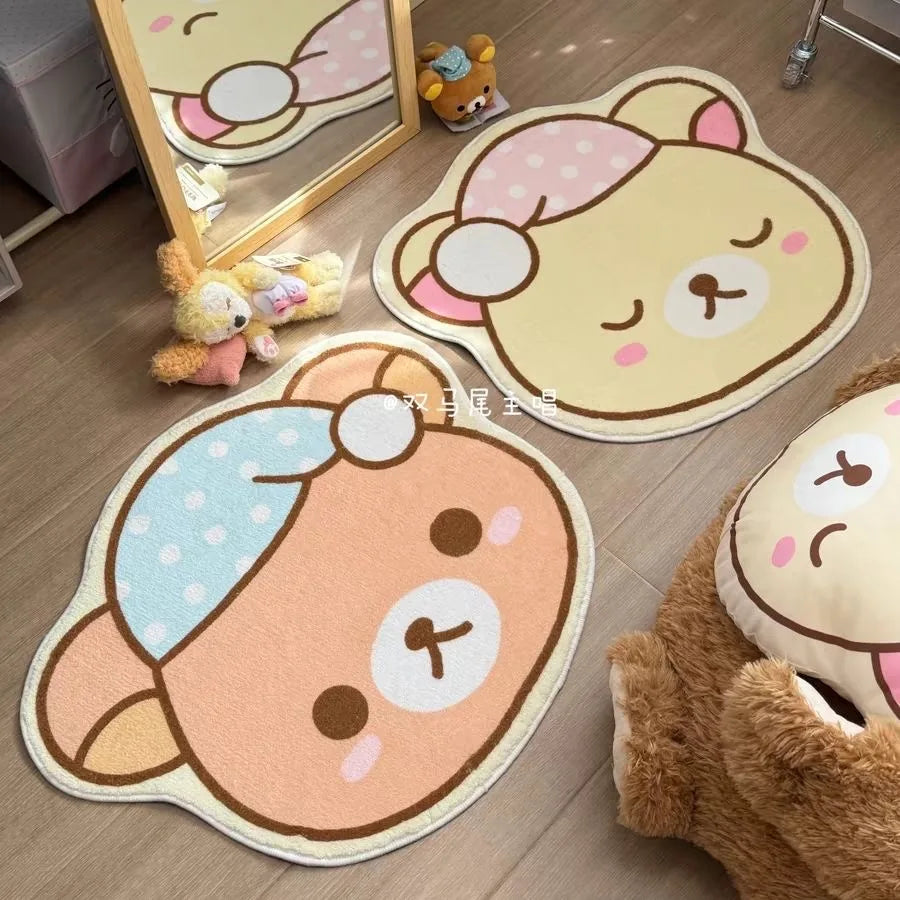 Cartoon Rilakkumas Plush Rug Kawaii Rilakkumas Bear Soft Floor Mat Bedroom Chair Bedside Rug Kitchen Bathroom Doormat Home Decor