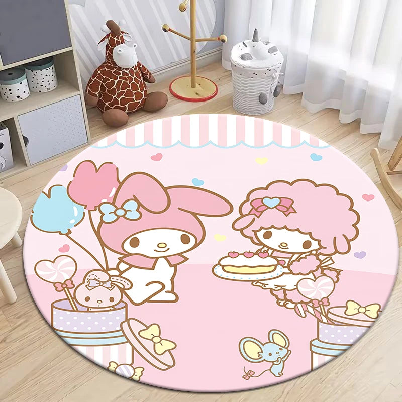 MINISO&Sanrio My Melody Printed Round Carpet Living Room Area Rug Large Pet Soft Mat.Kitchen Balcony Bedroom Picnic Circle Rugs