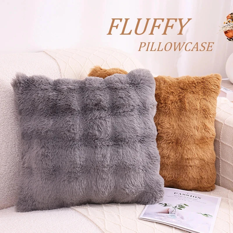 Olanly Ultra Soft Throw Pillow Cases For Sofa Decor Faux Rabbit Fur Soft Cozy Cushion Covers Plush Cushions Living Room Bed Car