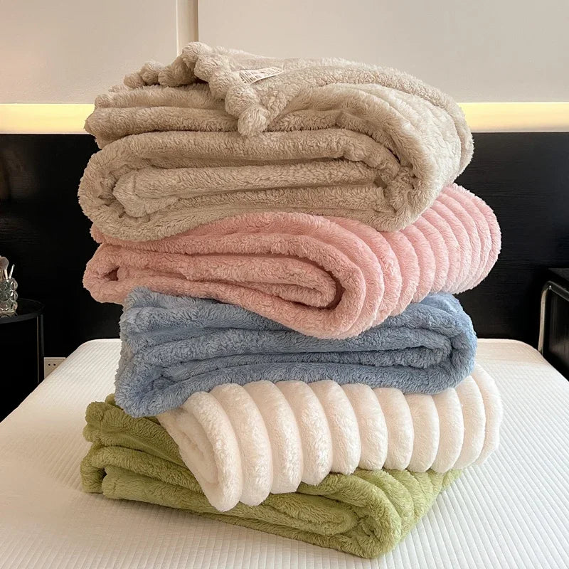 New Artificial Rabbit Plush Autumn Warm Blankets for Beds Soft Coral Fleece Sofa Throw Blanket Comfortable Thicken Bed Sheet