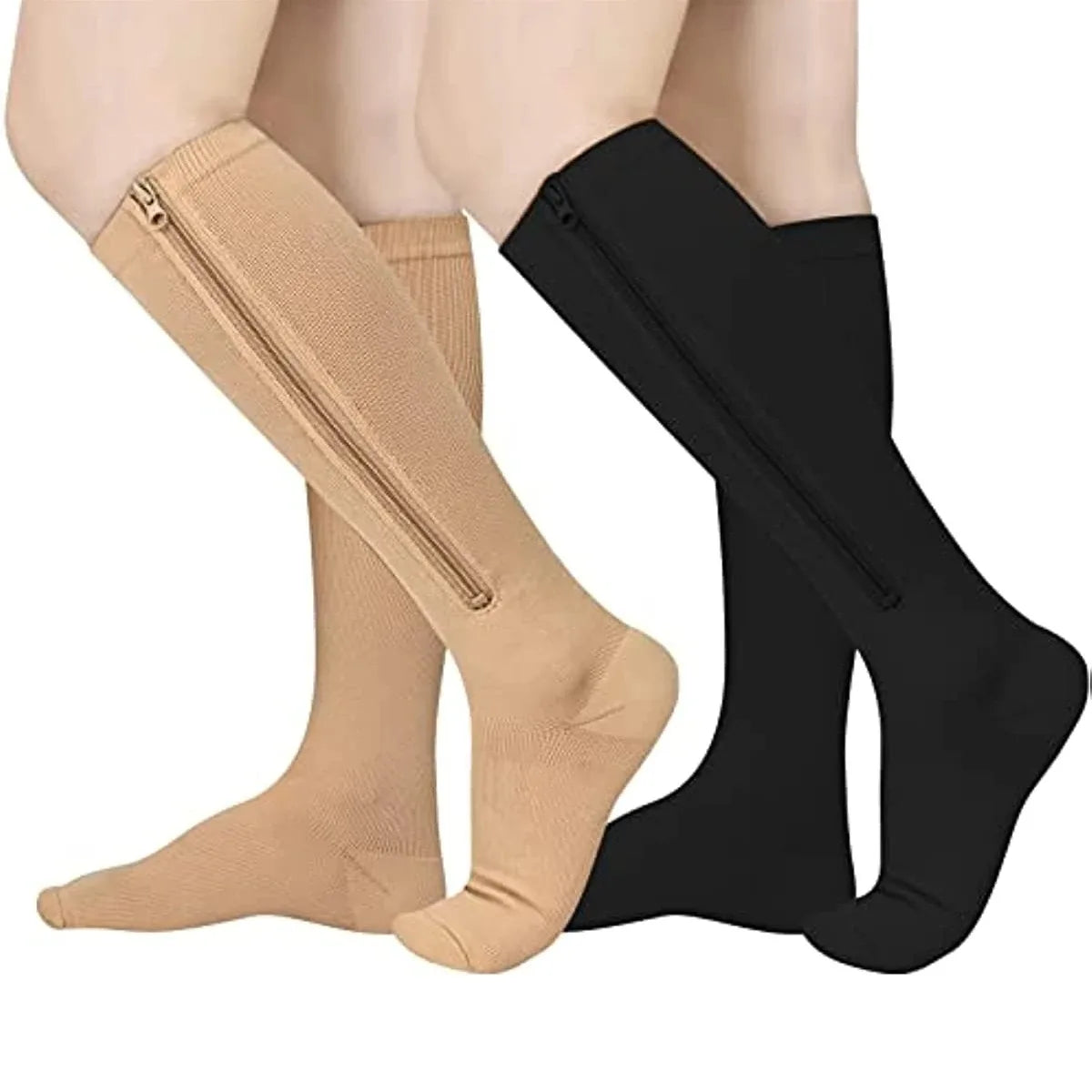 1 Pair Medical Zipper Compression Socks Women Men High Elasticity Nylon Closed Toe Pressure Stocking for Edema Varicose Veins