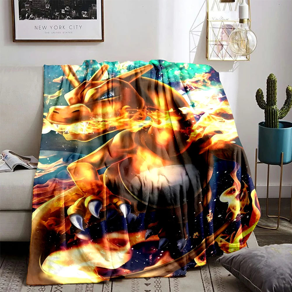 6 Sizes Pokémon Charizard Pattern Blanket Warm Soft Fluffy Kids and Adult Sofa Bed Throw Blanket Outdoor Travel Cartoon Blanket