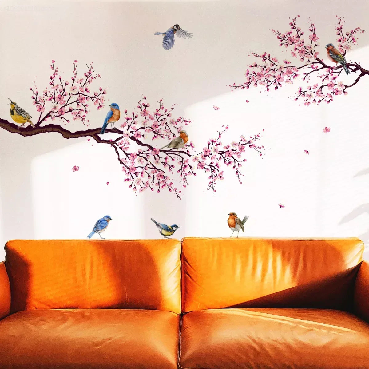 Wall Stickers Pink Plum Tree Birds Home Room Decoration Poster Bedroom Adhesive Wallpaper Wall Furniture House Interior Decor