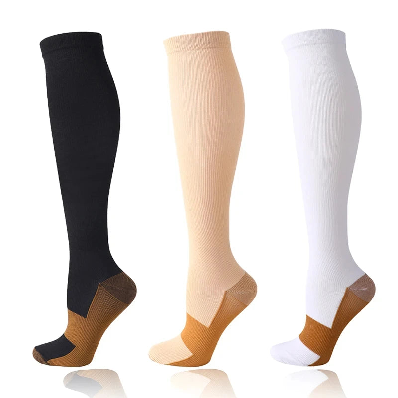 Compression Socks Medical Varicose Vein Pain Relief Pregnancy Swelling Solid Color Elastic Socks Outdoor Hiking Fitness Cycling