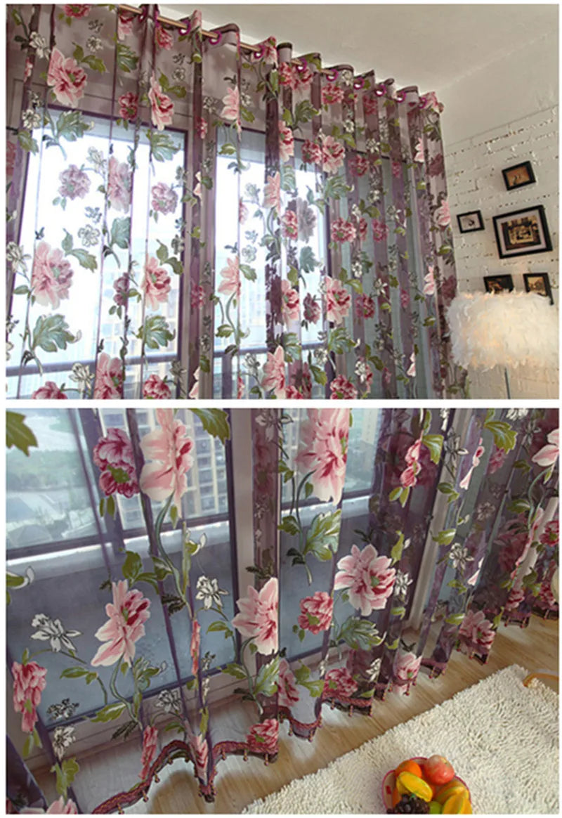 Purple Peony Floral Tulle In Sheer Curtains For Living Room The Bedroom Kitchen Shade Window Treatment Curtain Blinds Panel