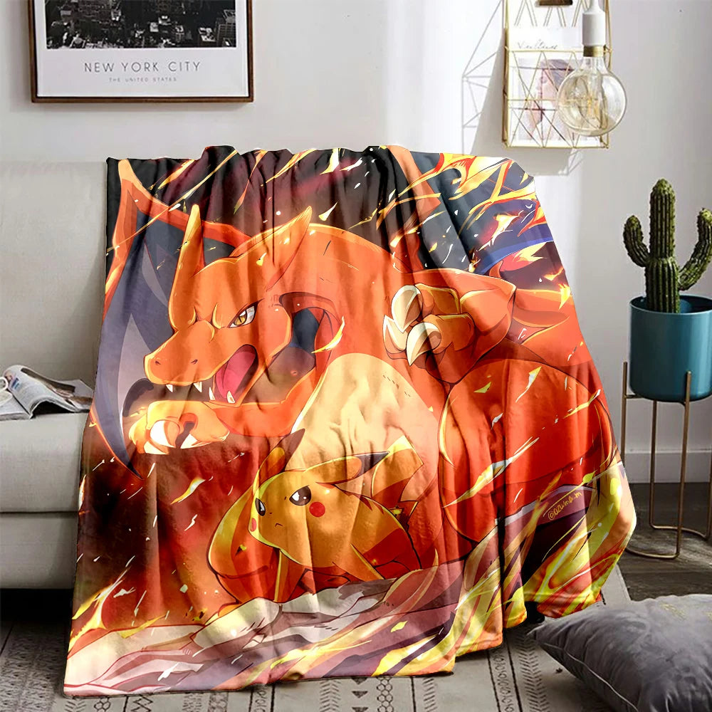 6 Sizes Pokémon Charizard Pattern Blanket Warm Soft Fluffy Kids and Adult Sofa Bed Throw Blanket Outdoor Travel Cartoon Blanket