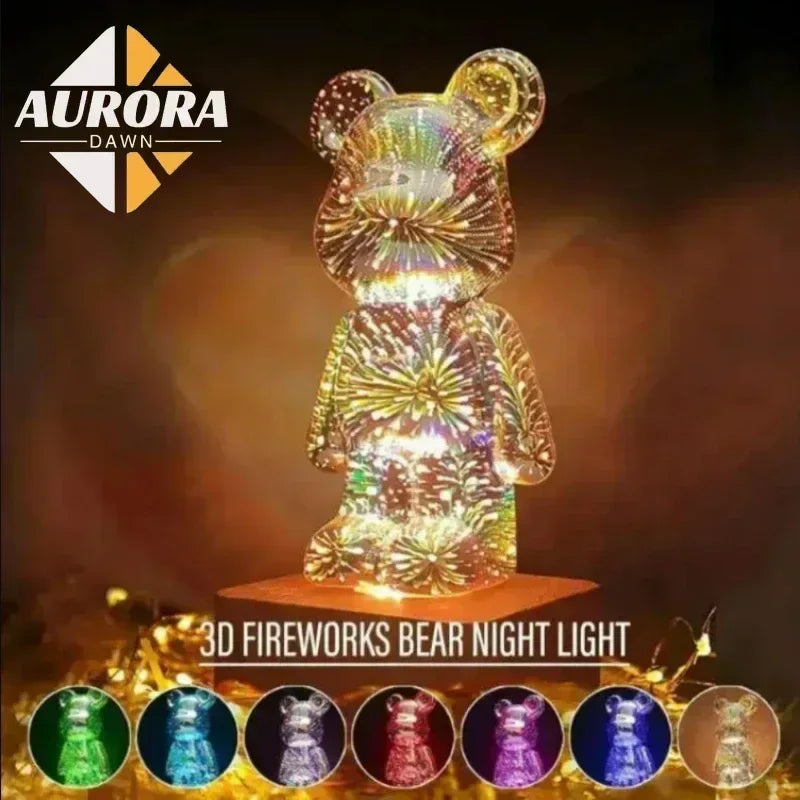 LED 3D Bear Firework Night Light USB Projector Lamp Color Changeable Ambient Lamp Suitable for Children Room Bedroom Decoration